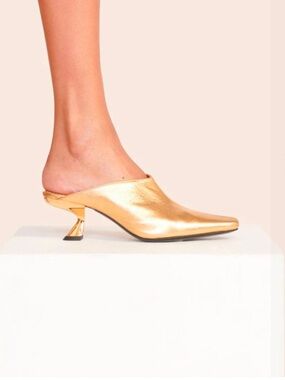 STAUD Gold Leather Mules (size 38)
